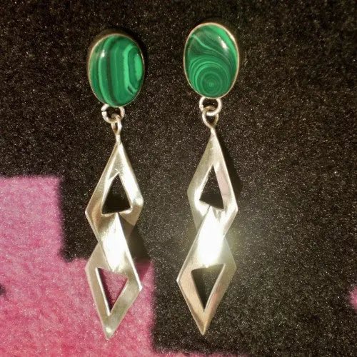 Dangle Earrings - Green Malachite | DebSoChic