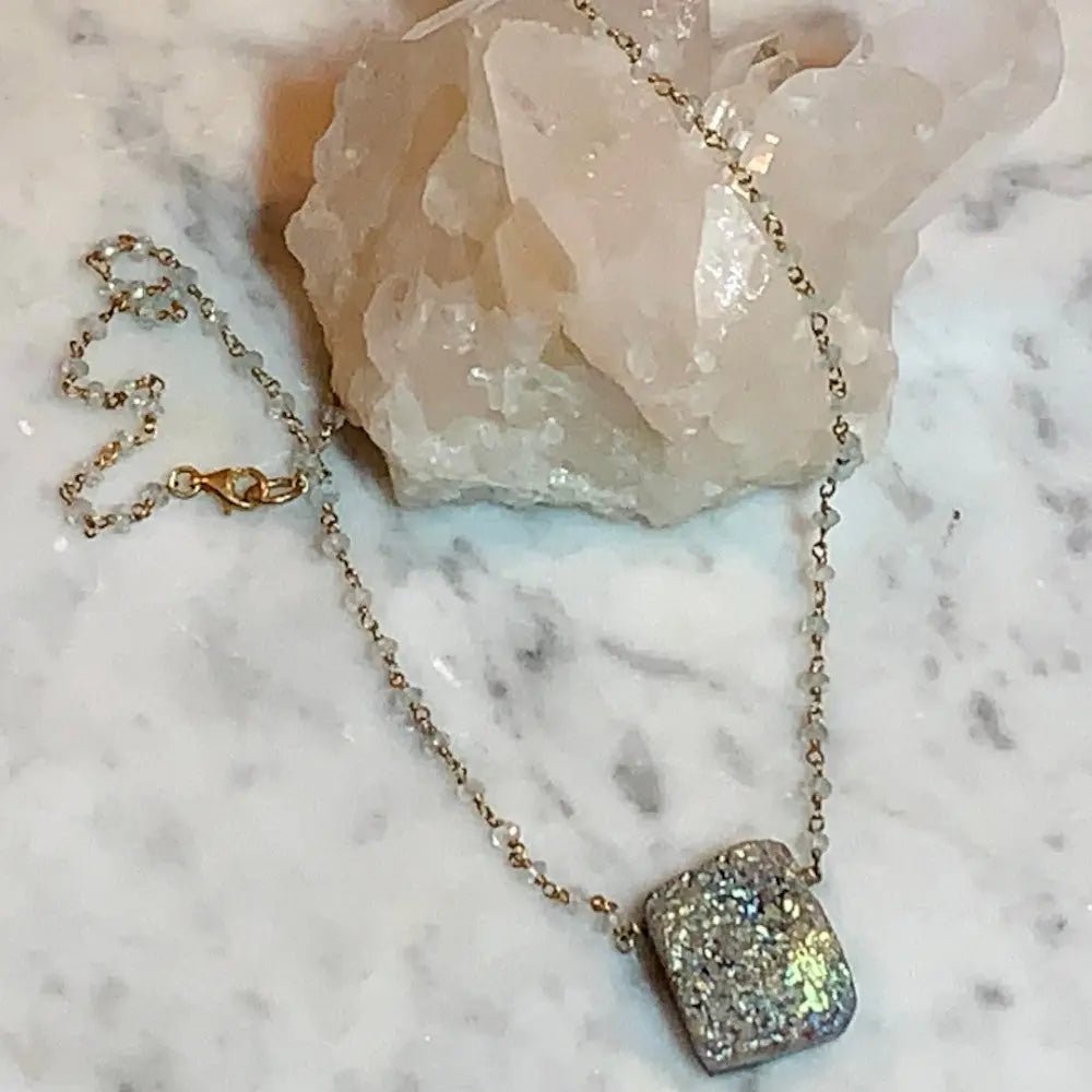 Druzy on Moonstone Chain Necklace | DebSoChic