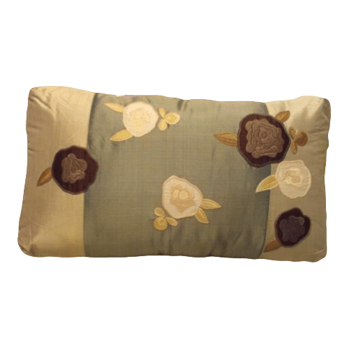 Joy Oy Decorative Pillow (18x10) Blue/Green with White/Brown flowers | DebSoChic